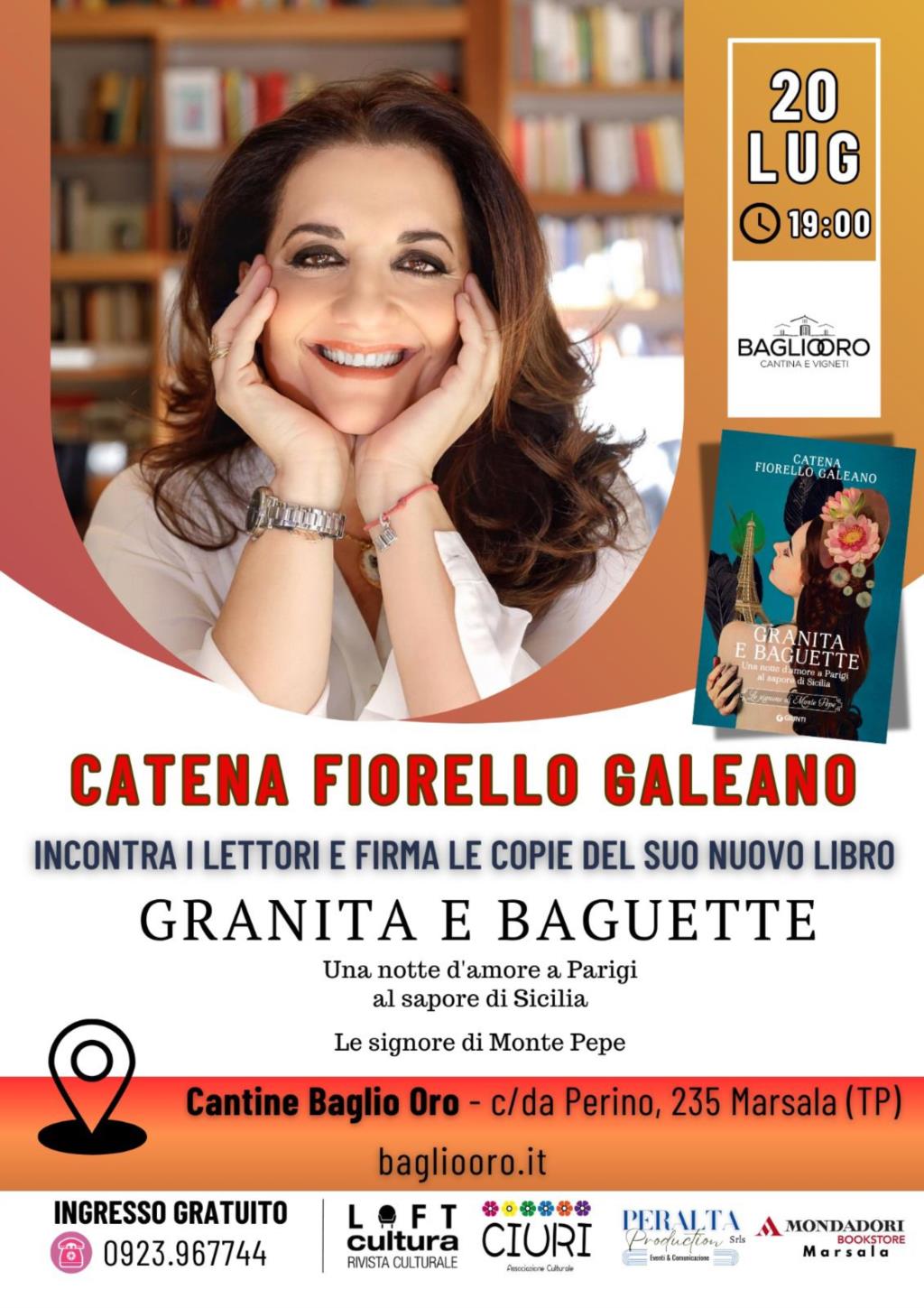 Marsala, Catena Fiorello alle Cantine Baglio Oro con il suo nuovo libro “Granita e baguette”