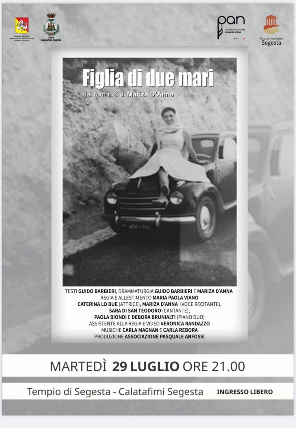 “Figlia di due mari” a Segesta il 29 luglio alle 21.00. Teatro, memoria e musica e immagini dentro il Tempio dorico