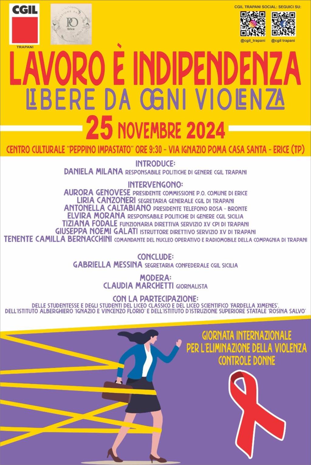 Domani l'iniziativa della Cgil: 'Lavoro è Indipendenza, libere da ogni violenza'