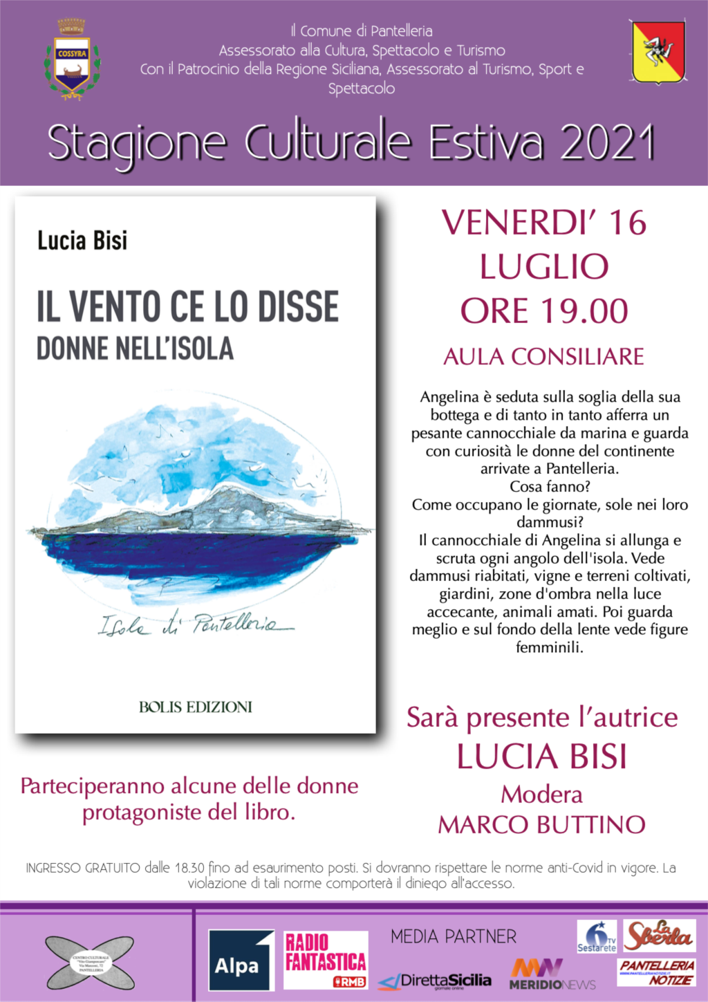 Pantelleria: venerdì Lucia Bisi presenta il suo libro  ‘Il vento ce lo disse’