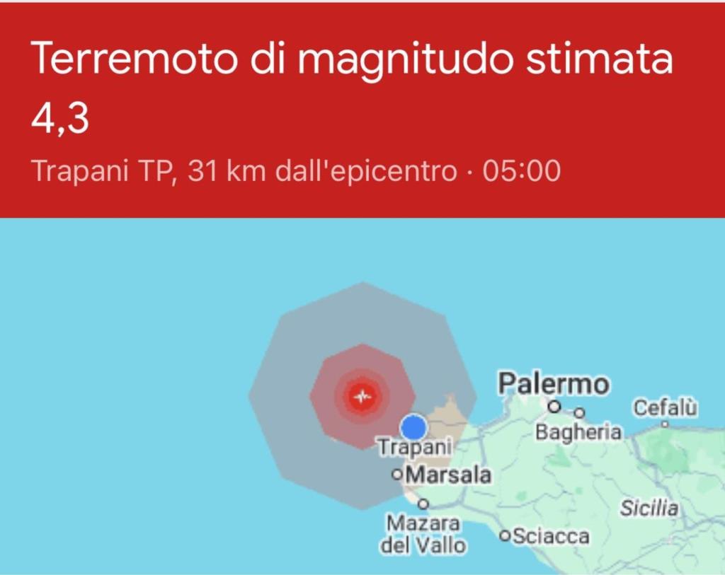 Trapani, scossa di terremoto alle 5 di questa mattina